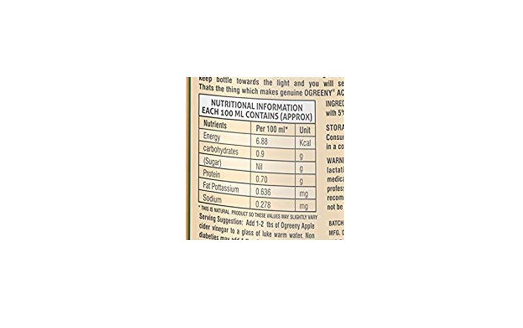 Ogreeny Apple Cider Vinegar (With The Mother   Bottle  750 millilitre